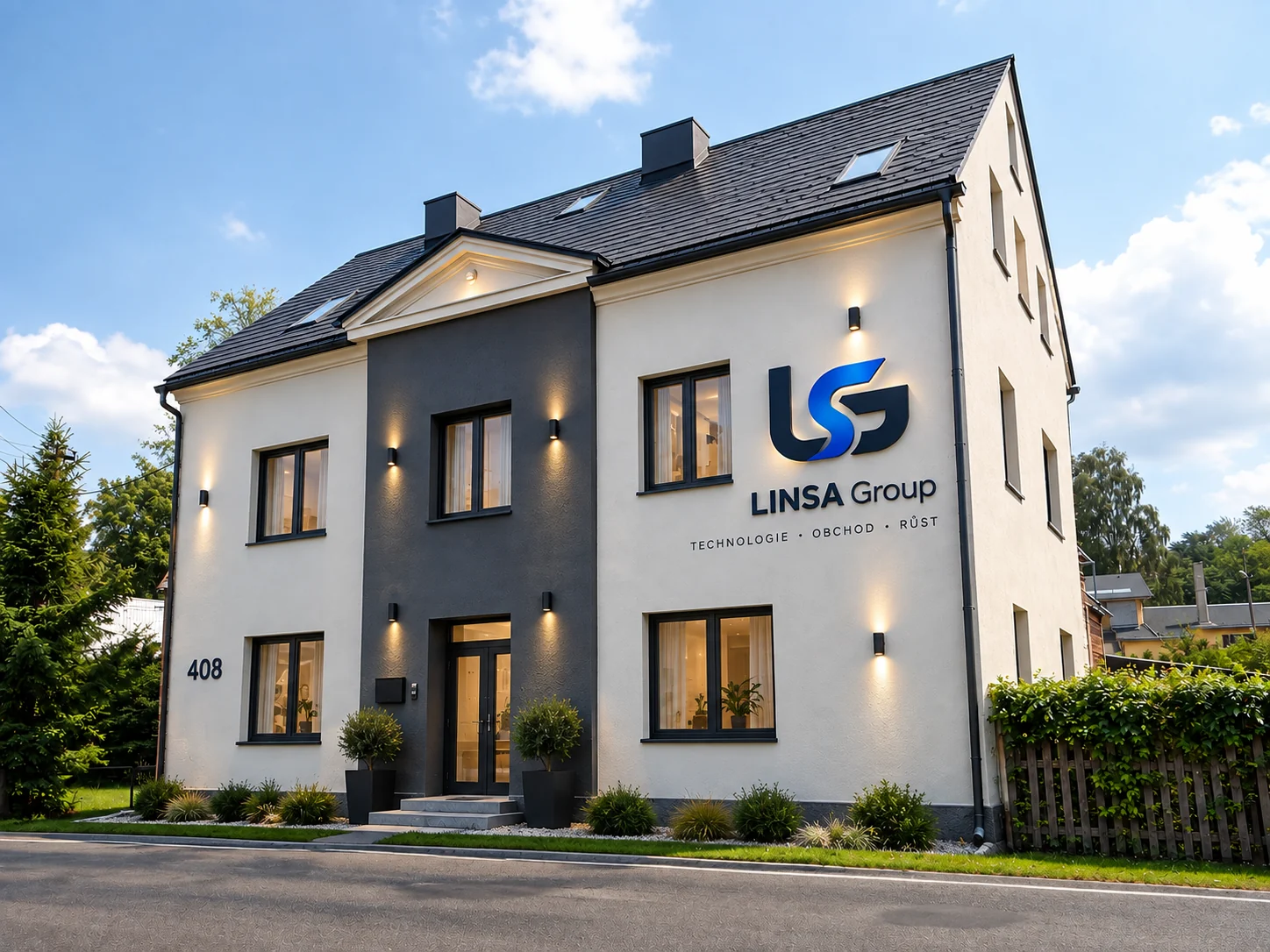 Korporátní brand aplikace LINSA Group na budově